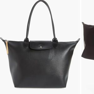New! Large Longchamp Le Pliage City Shoulder Tote Black!